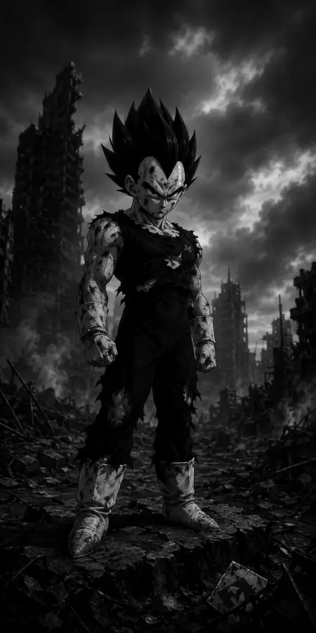 Majin Vegeta Standing In Destroyed City 4K wallpaper for desktop and mobile - Pixbee