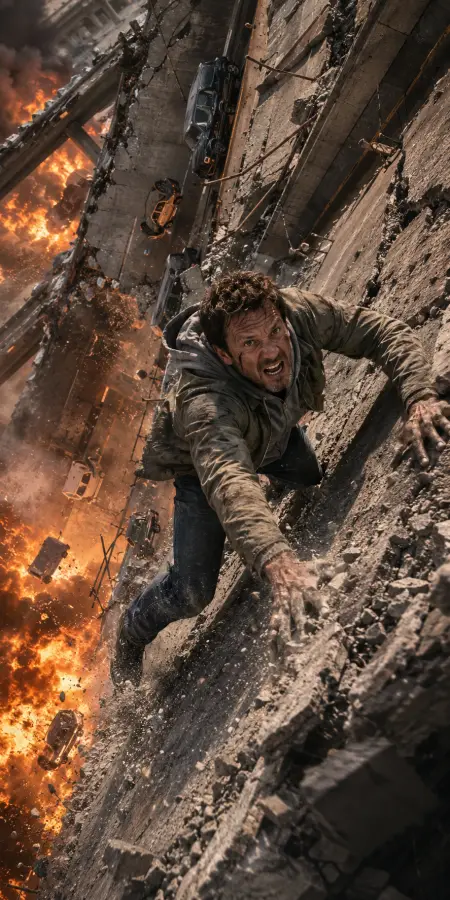 Man Crawling Away From Highway Bridge Collapse — ue5 phone wallpaper