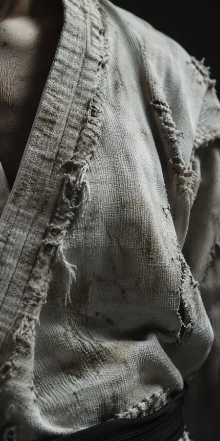 Martial Arts Heavy Textured Torn Gi Close Up 4K wallpaper for desktop and mobile - Pixbee