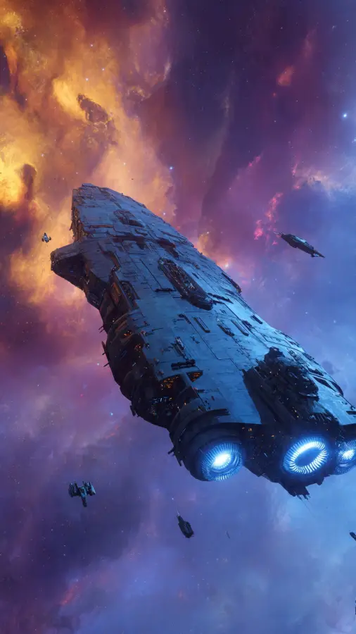 Massive Starship In Cosmic Nebula 4K wallpaper for desktop and mobile - Pixbee