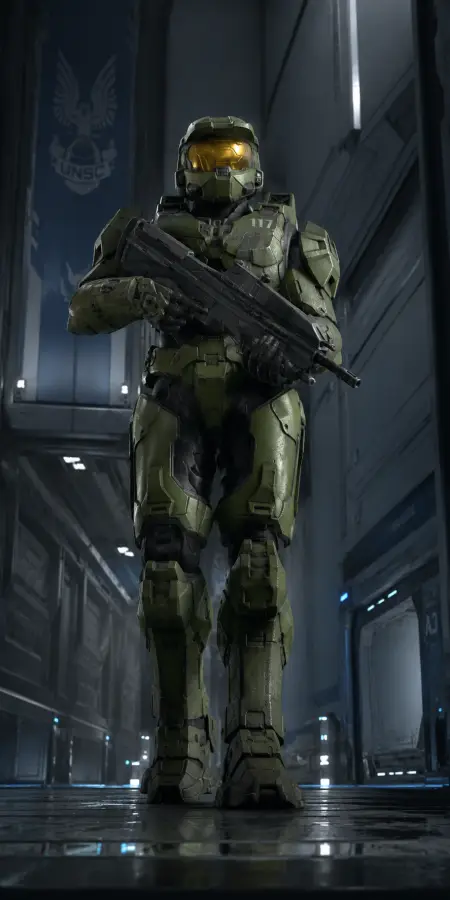Master Chief Halo UNSC Base Corridor 4K wallpaper for desktop and mobile - Pixbee