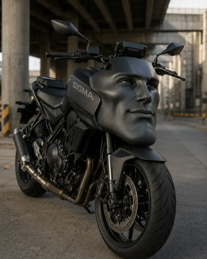 Matte Black Sigma Motorcycle With Face — stock images phone wallpaper