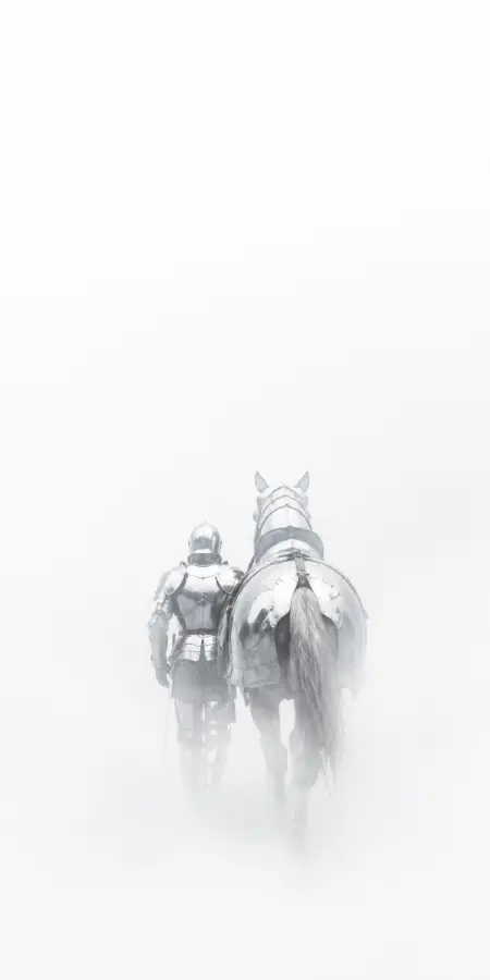 Medieval Knight Walking In White Fog — ue5 phone wallpaper
