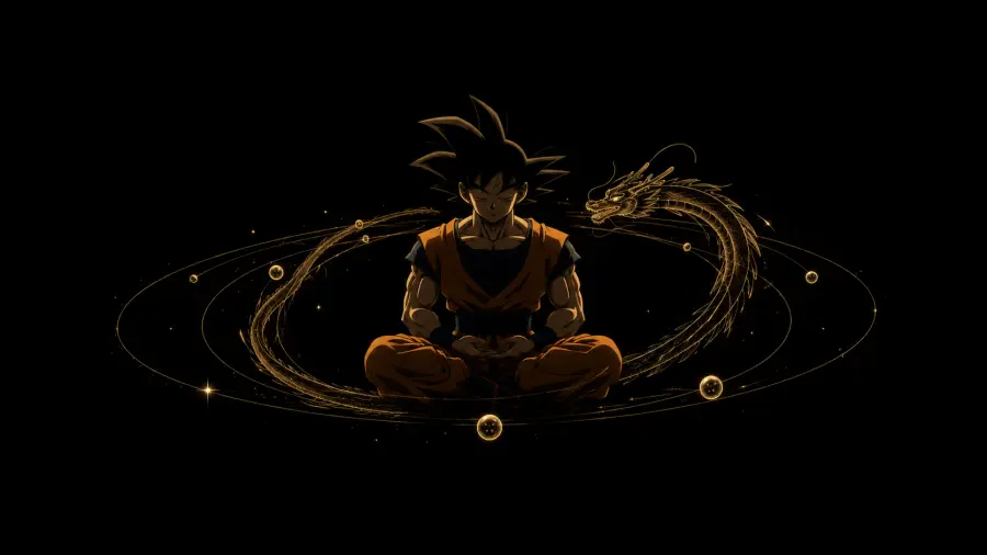 Meditating Anime Hero and Swirling Golden Dragon 4K wallpaper for desktop and mobile - Pixbee