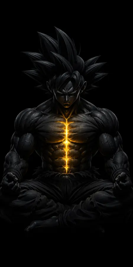 Meditating Goku Glowing Orange Chest Line 4K wallpaper for desktop and mobile - Pixbee