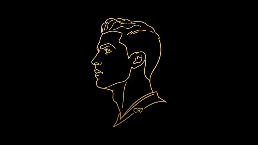 Minimalist Gold Line Art Profile Portrait of Cristiano Ronaldo on Black Background 4K wallpaper for desktop and mobile - Pixbee