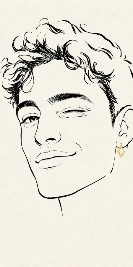 Minimalist Line Art Winking Young Man Portrait 4K wallpaper for desktop and mobile - Pixbee