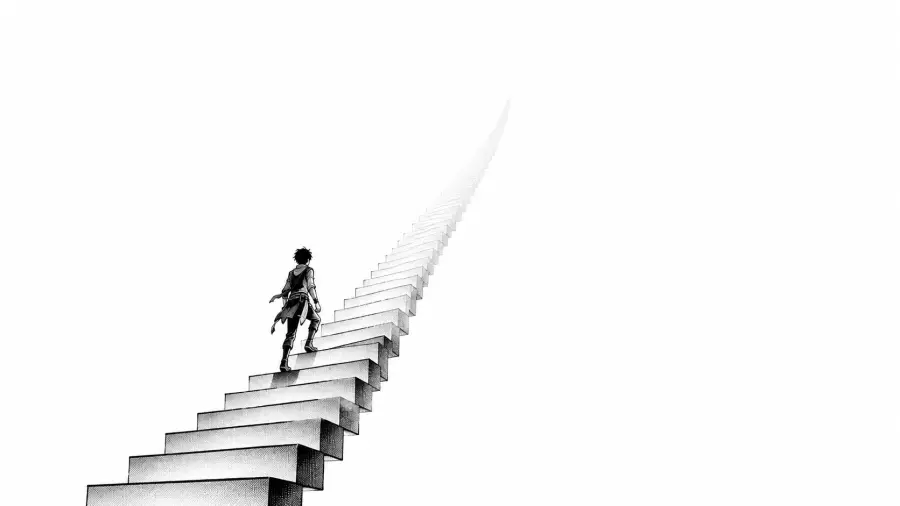 Minimalist Manga Sketch of Character Ascending Endless Stairs 4K wallpaper for desktop and mobile - Pixbee
