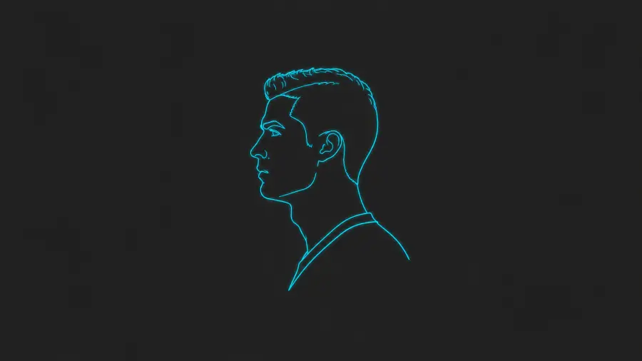 Minimalist Neon Blue Line Art Profile of Cristiano Ronaldo on Dark Grey Background 4K wallpaper for desktop and mobile - Pixbee