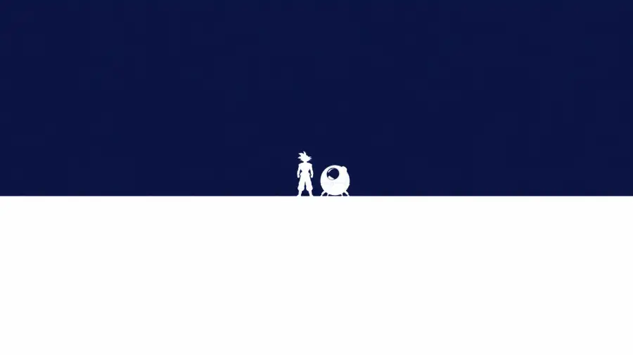 Minimalist Silhouette of Goku Standing Beside a Saiyan Space Pod on a Split Horizon 4K wallpaper for desktop and mobile - Pixbee