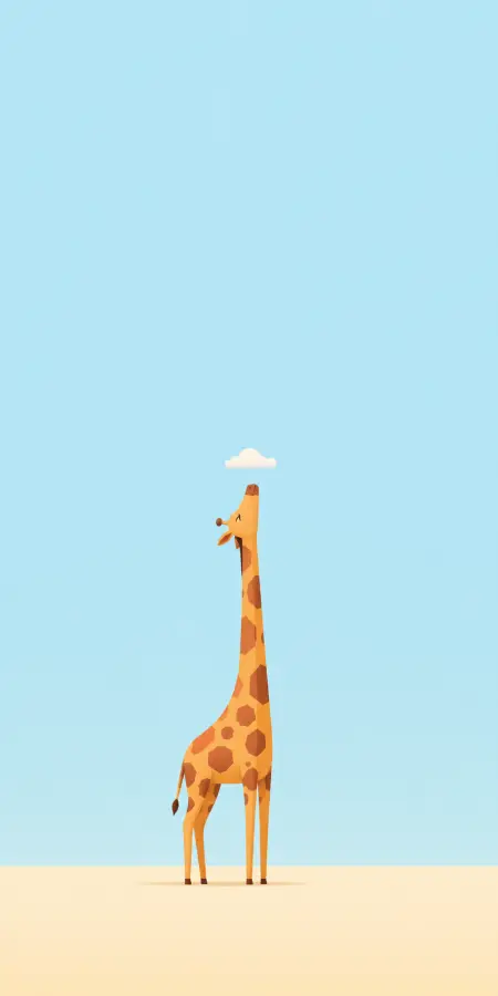 Minimalist Tall Giraffe Reaching For Small Cloud 4K wallpaper for desktop and mobile - Pixbee
