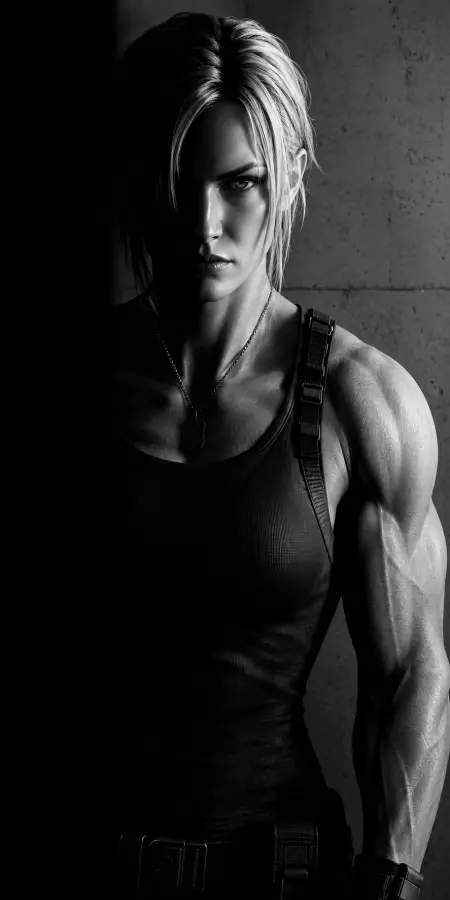 Monochromatic Portrait Of Fierce Female Soldier 4K wallpaper for desktop and mobile - Pixbee