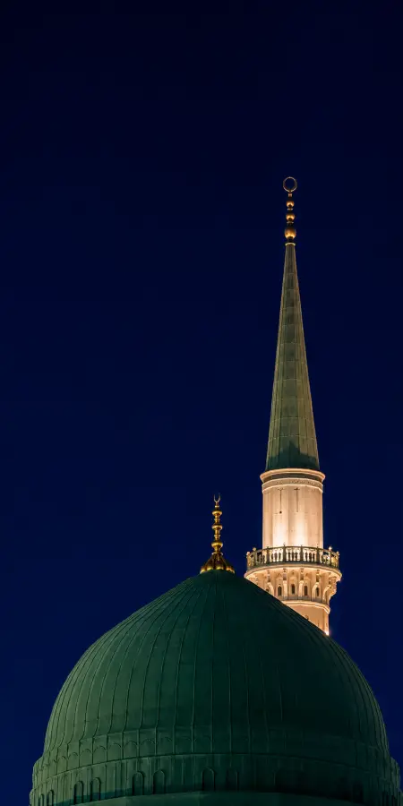 Mosque Minaret And Green Dome Night — islamic wallpaper phone wallpaper
