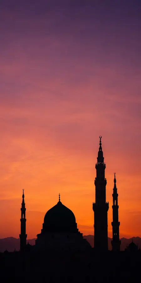 Mosque Minarets Silhouette At Orange Sunset — islamic wallpaper phone wallpaper