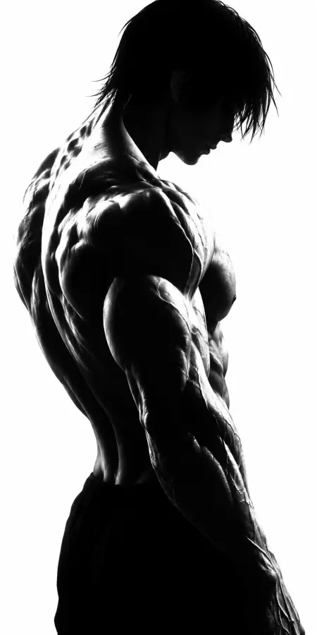 Muscular Anime Fighter Shadow Silhouette Portrait — ue5 phone wallpaper