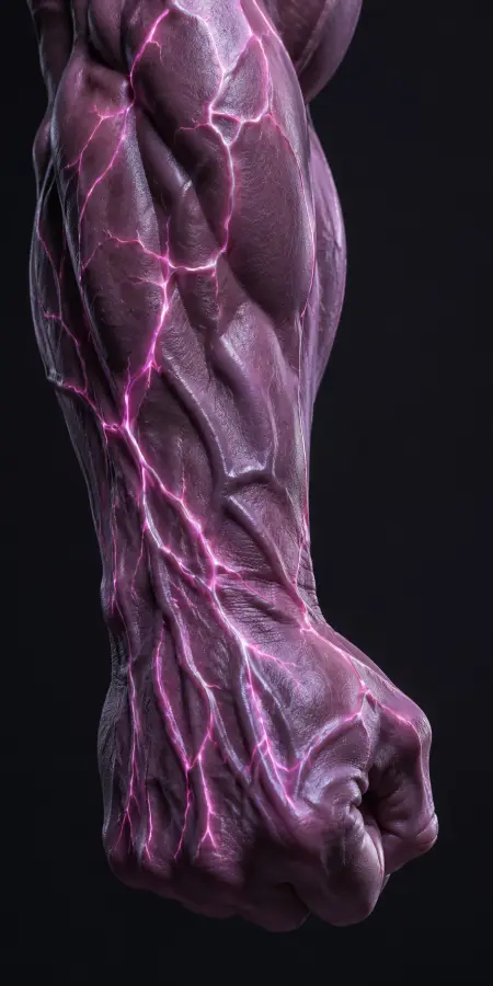Muscular Arm Close Up With Glowing Veins 4K wallpaper for desktop and mobile - Pixbee