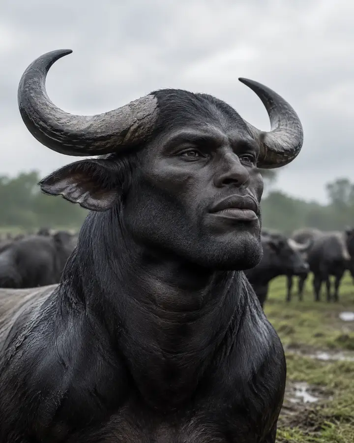 Muscular Black Water Buffalo Male Hybrid — stock images phone wallpaper