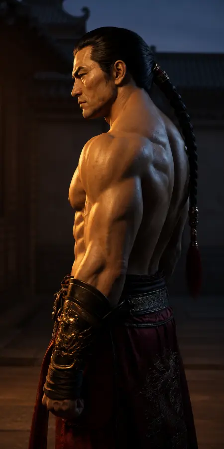 Muscular Chinese Warrior Character Side View Portrait 4K wallpaper for desktop and mobile - Pixbee