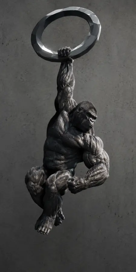 Muscular Gorilla Man Hanging From Geometric Ring 4K wallpaper for desktop and mobile - Pixbee