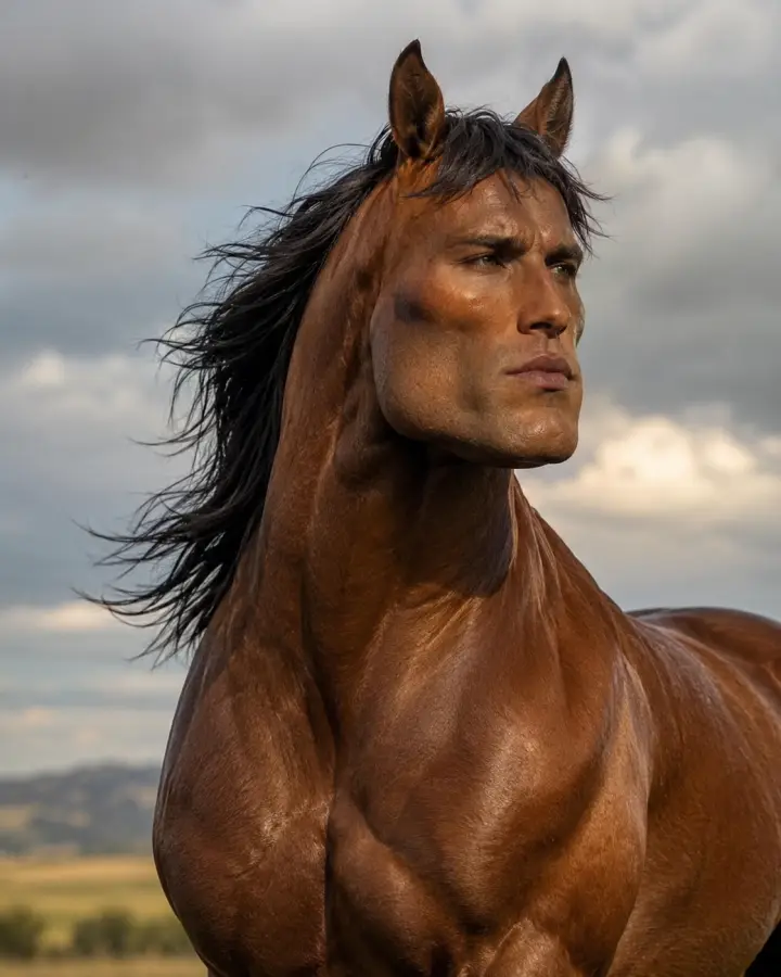 Muscular Handsome Horse Hybrid Majestic Portrait — stock images phone wallpaper