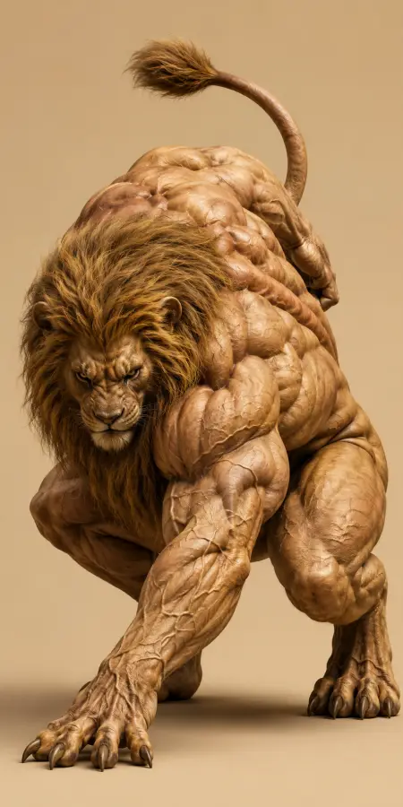 Muscular Lion Man In Beast Pose Profile 4K wallpaper for desktop and mobile - Pixbee