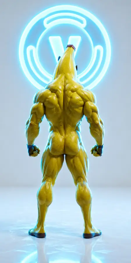 Muscular Peely Standing Below Neon Sign 4K wallpaper for desktop and mobile - Pixbee