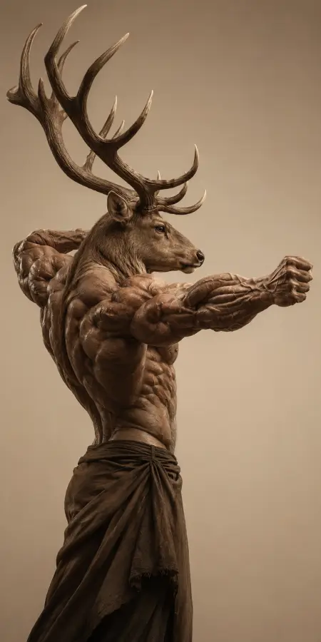 Muscular Stag Man Long Antlers Profile Shot 4K wallpaper for desktop and mobile - Pixbee