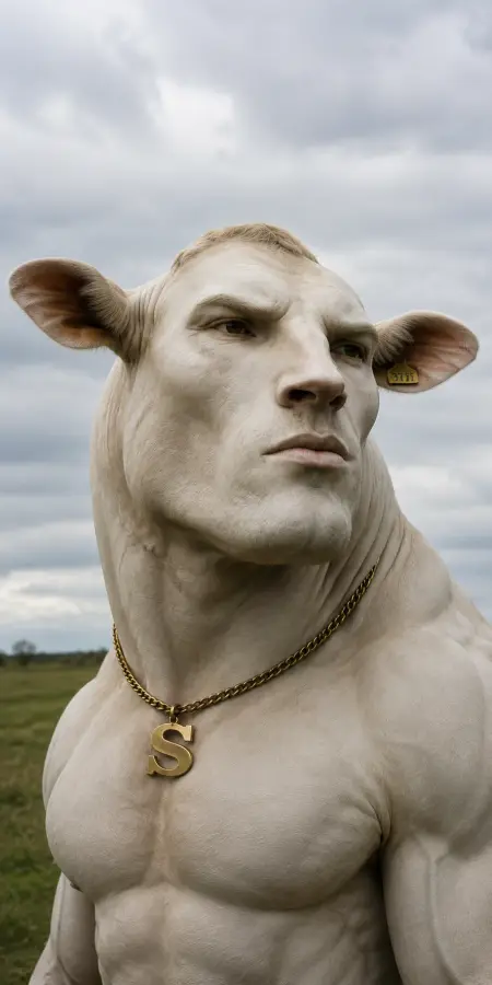 Muscular White Bull Gigachad Holding Gold Chain — stock images phone wallpaper