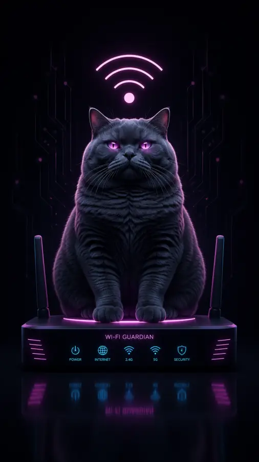 “My internet suddenly works better when I sit next to the router.” 😼📶 4K wallpaper for desktop and mobile - Pixbee