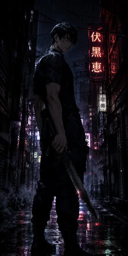 Neon Alley Silent Blade Hunter 4K wallpaper for desktop and mobile - Pixbee