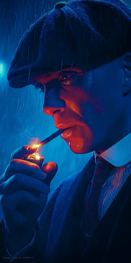 Neon Crime Boss Ignites Cigarette 4K wallpaper for desktop and mobile - Pixbee