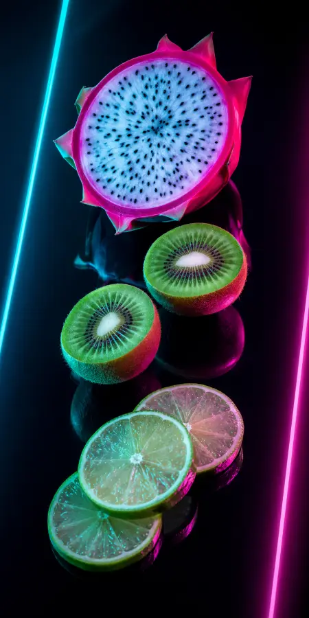 “Neon fruits in a cyber glow.” 4K wallpaper for desktop and mobile - Pixbee