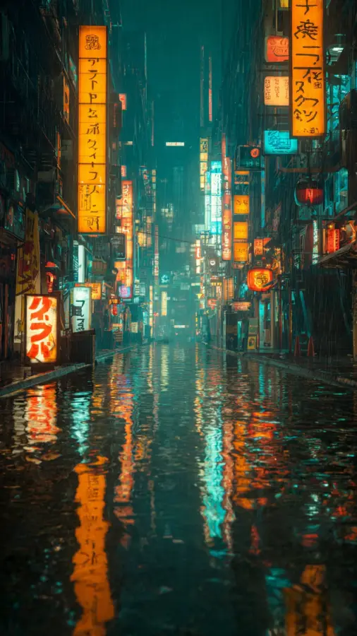 Neon Rain City Aesthetic 4K wallpaper for desktop and mobile - Pixbee