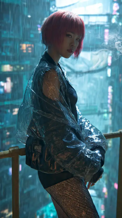 Neon Rain Siren 4K wallpaper for desktop and mobile - Pixbee