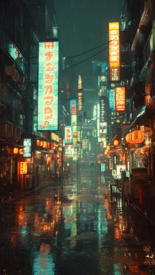Neon Street Rain Aesthetic 4K wallpaper for desktop and mobile - Pixbee