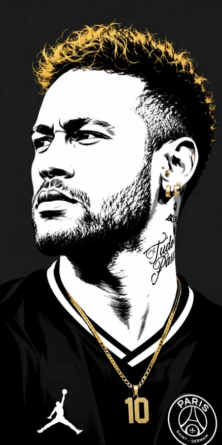 Neymar Jr Black And Gold Portrait — football phone wallpaper