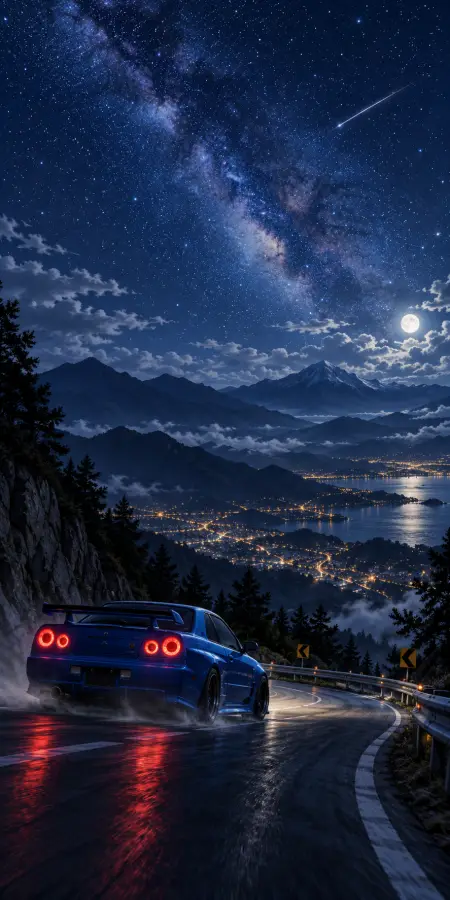 Nissan Gt R R34 Midnight Mountain Drift — iphone 18 pro max phone wallpaper