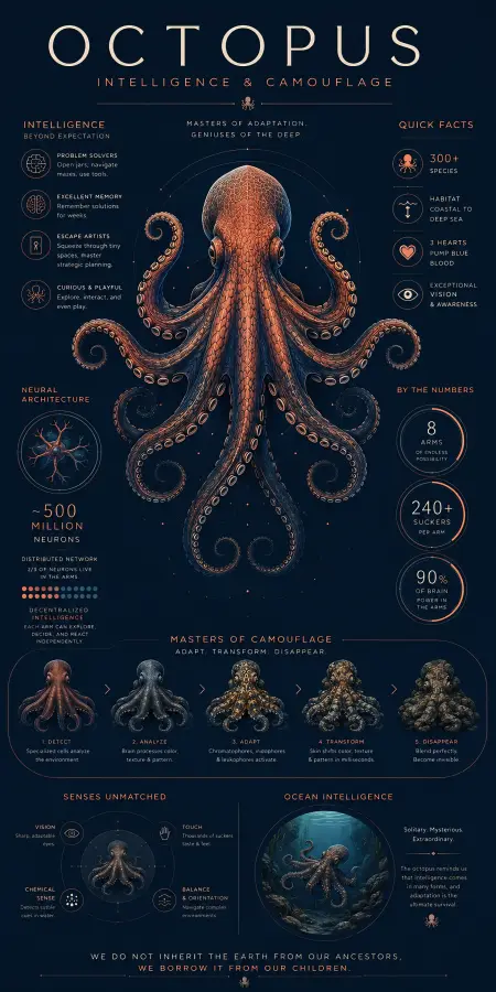 Octopus Intelligence & Camouflage: Masters of Adaptation in the Deep Sea 4K wallpaper for desktop and mobile - Pixbee