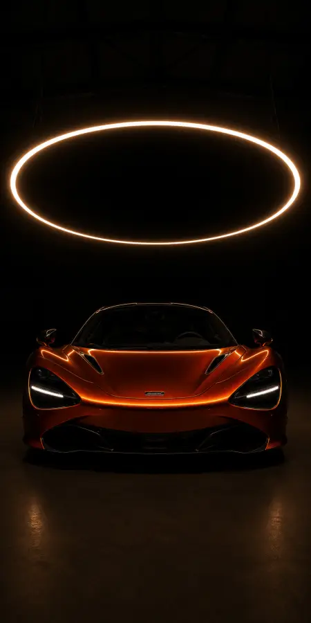 Orange Mclaren Under Circular Neon Light Studio — cars phone wallpaper