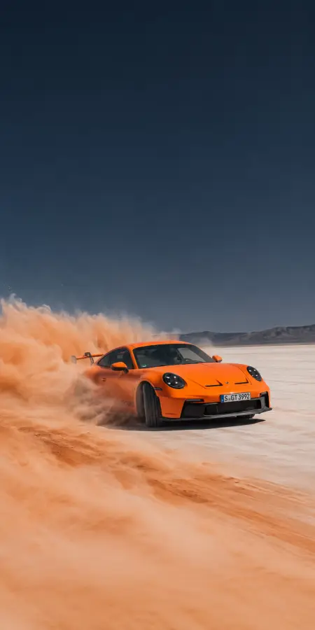 Orange Porsche 911 Gt3 Drifting Desert — cars phone wallpaper