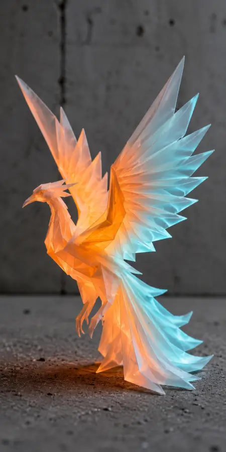 Origami Phoenix Crystal Glass Mythical Bird 4K wallpaper for desktop and mobile - Pixbee
