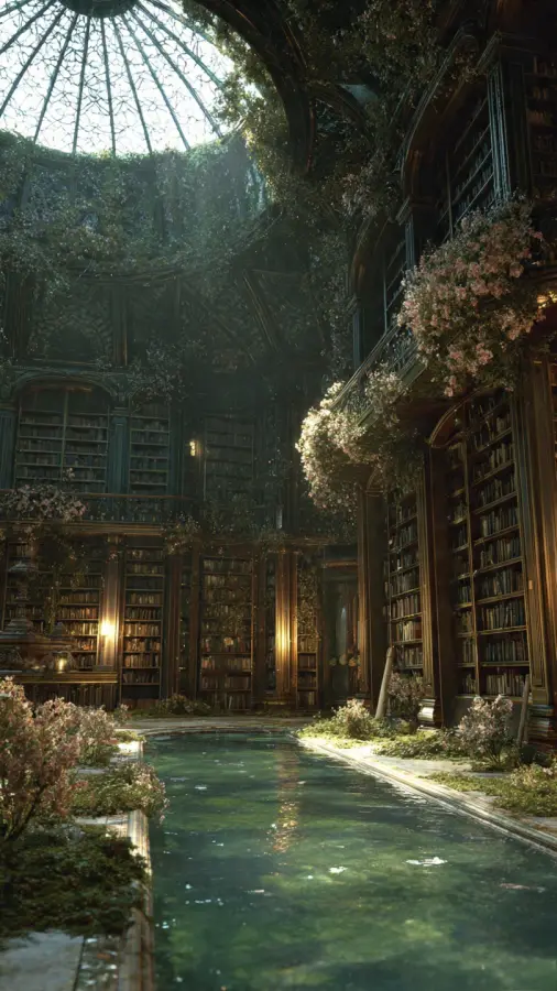 Overgrown Sanctuary of Knowledge 4K wallpaper for desktop and mobile - Pixbee