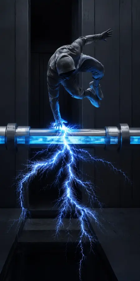 Parkour Athlete Vaulting Glowing Electric Pipe — ue5 phone wallpaper