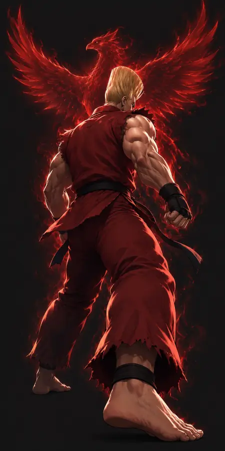 Paul Phoenix Back View Fire Bird Aura Design 4K wallpaper for desktop and mobile - Pixbee