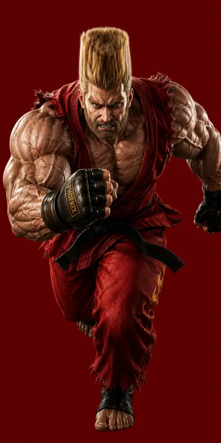 Paul Phoenix Running Forward Low Angle Red Background 4K wallpaper for desktop and mobile - Pixbee