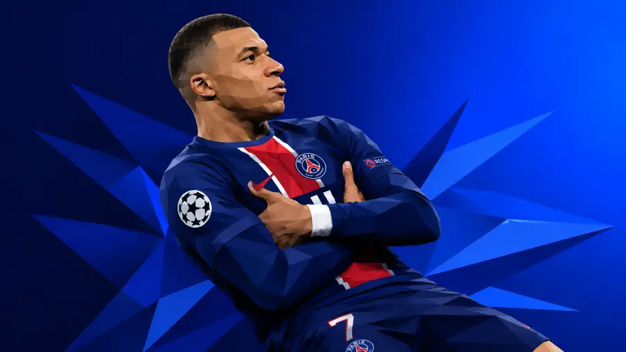 Polygon Art Mbappe Arms Crossed Pose 4K wallpaper for desktop and mobile - Pixbee