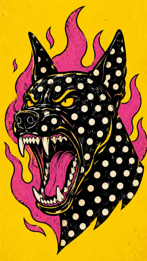 Pop Art Polka Dot Growling Hellhound Illustration 4K wallpaper for desktop and mobile - Pixbee
