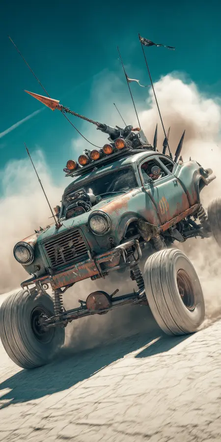 Post Apocalyptic Desert Battle Car 4K wallpaper for desktop and mobile - Pixbee