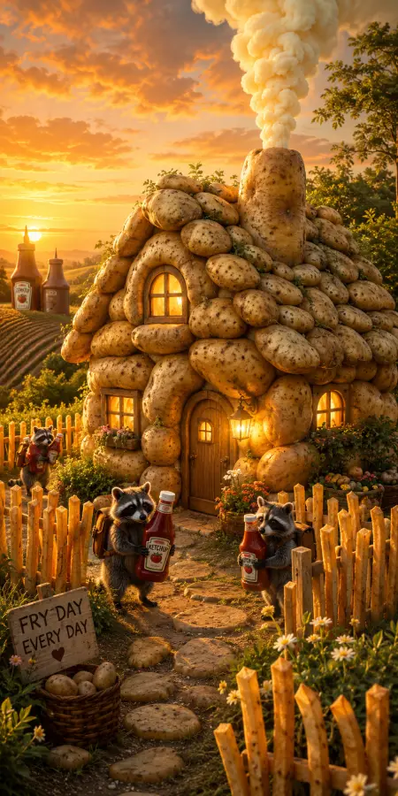 Potato Cottage Paradise 4K wallpaper for desktop and mobile - Pixbee