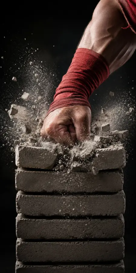 Powerful Martial Arts Fist Breaking Stack Of Bricks 4K wallpaper for desktop and mobile - Pixbee